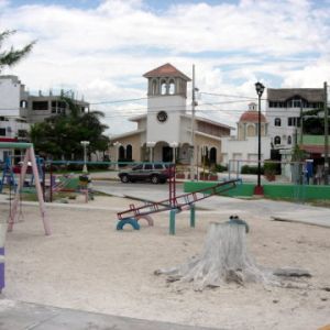 Puerto Morelos Town Square and Catholic Church